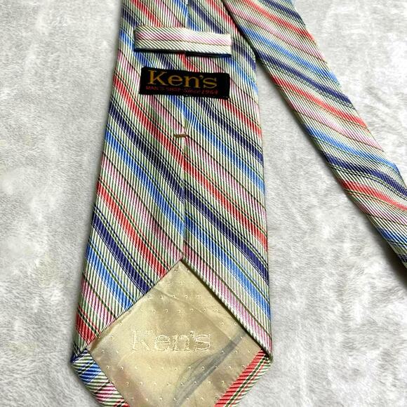 Vintage 70's Tie 58" x 3.5" Ken's Spring Easter Diagonal Stripes Fun Seasonal - Picture 3 of 8